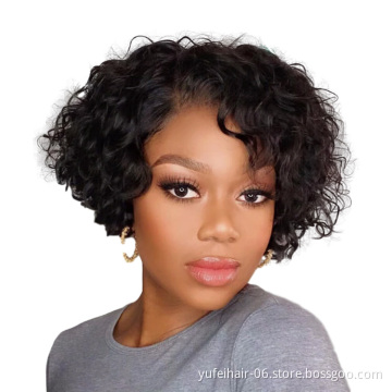 Short Curly Pixie Cut Wigs Brazilian Romance Curly Human Hair Lace Front Wigs For Black Women